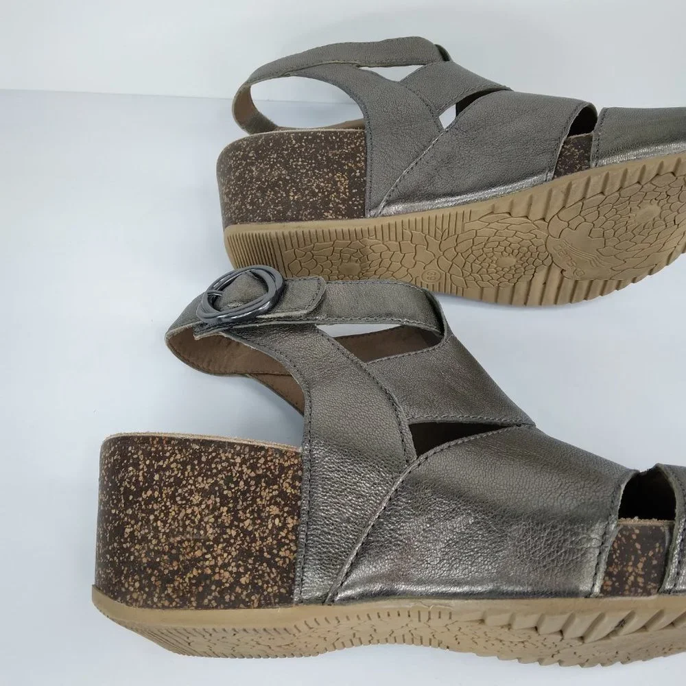 Dansko Women's Metallic Pewter Wedge Sandals